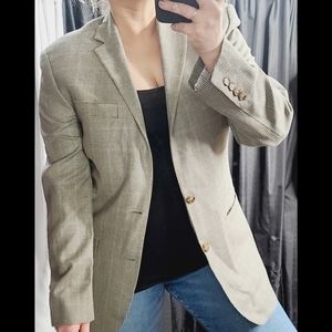 Ralph Lauren Houndstooth Silk Wool Blend Oversized Menswear Blazer